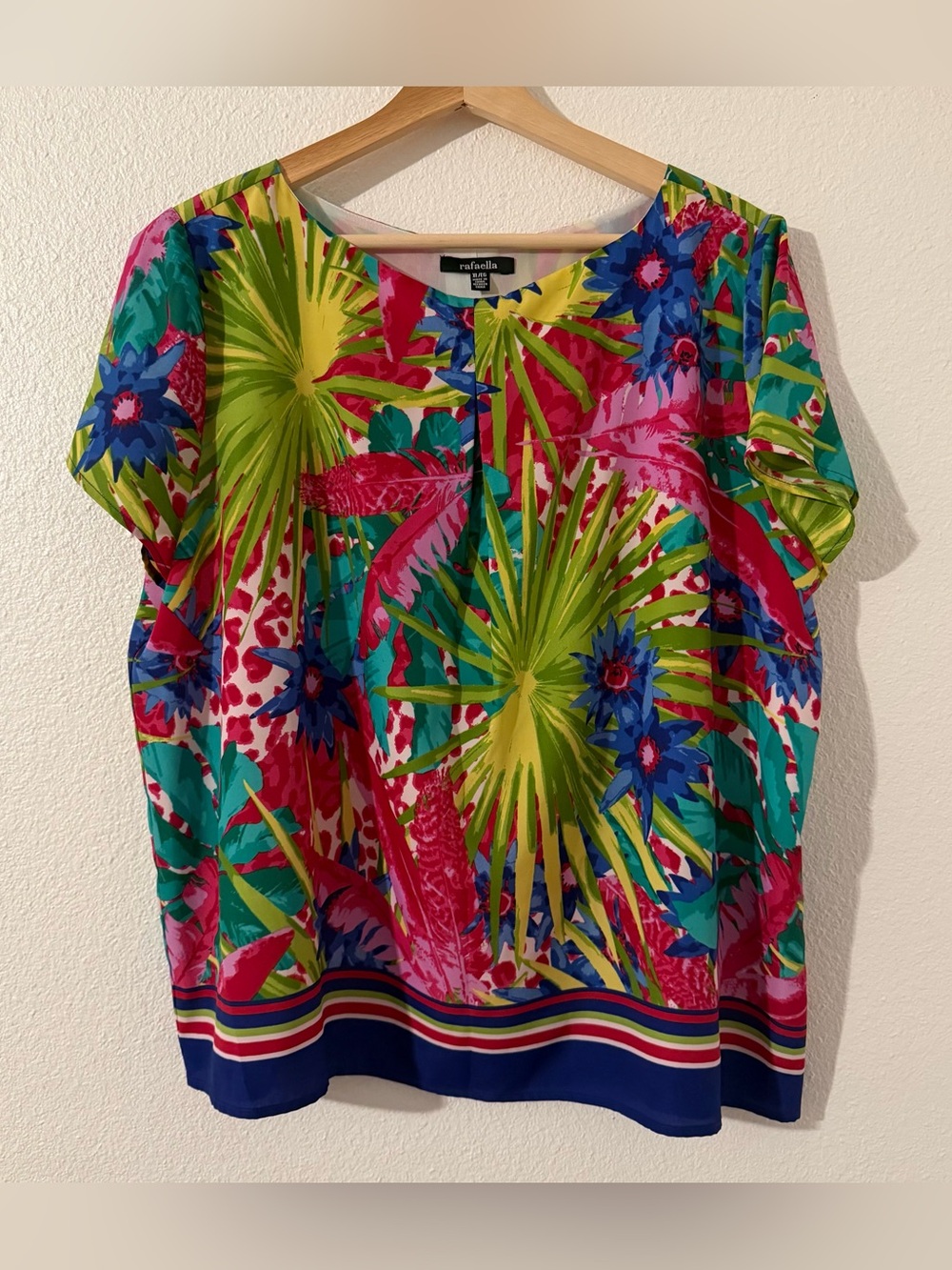 Rafaella Top Womens XL Colorful Tropical Jungle Palm Tree Printed